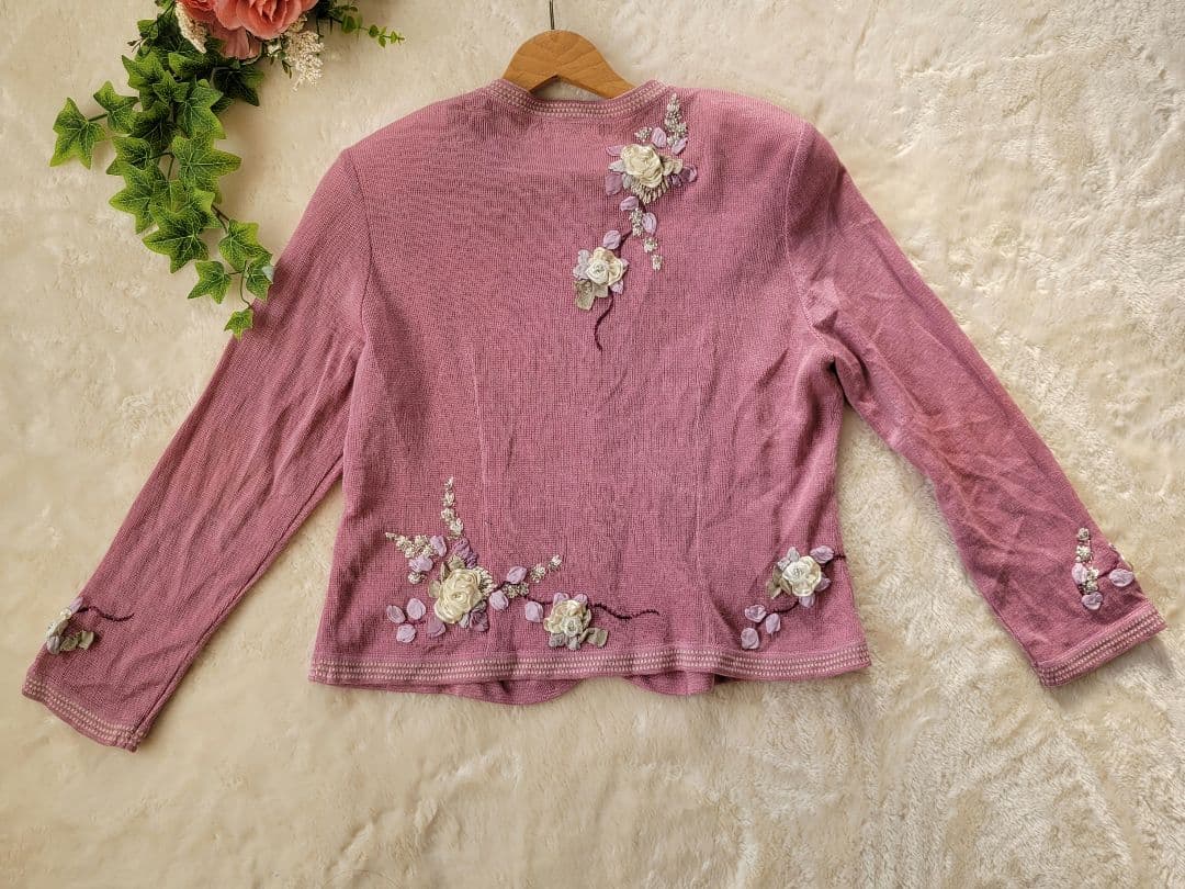 アトリエサガン　花柄　刺繍　カーディガン　長袖　ピンク　ATELIERSAGAN