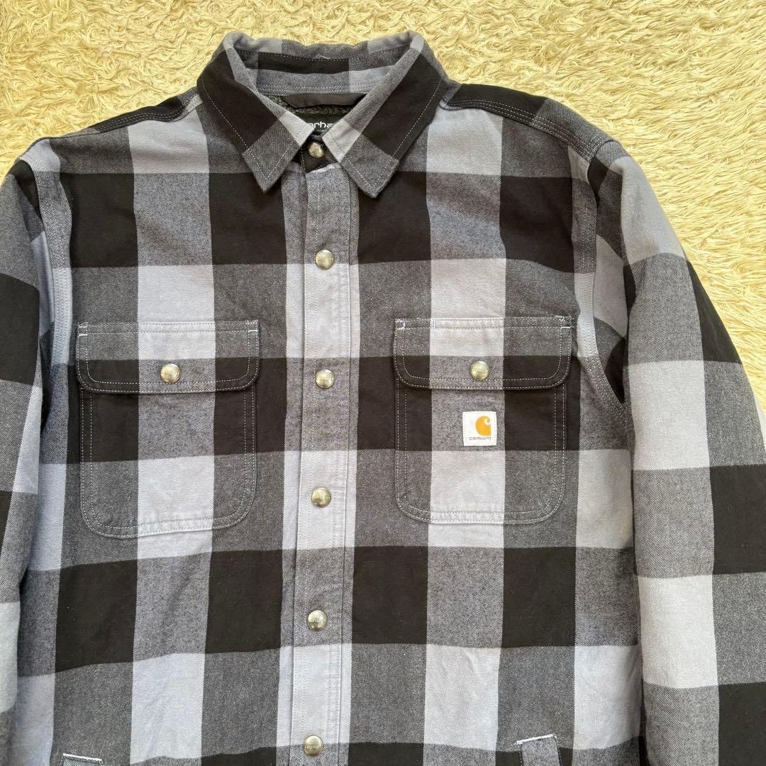 美品 carhartt ボアネルシャツ ブラック×グレー RELAXED FIT