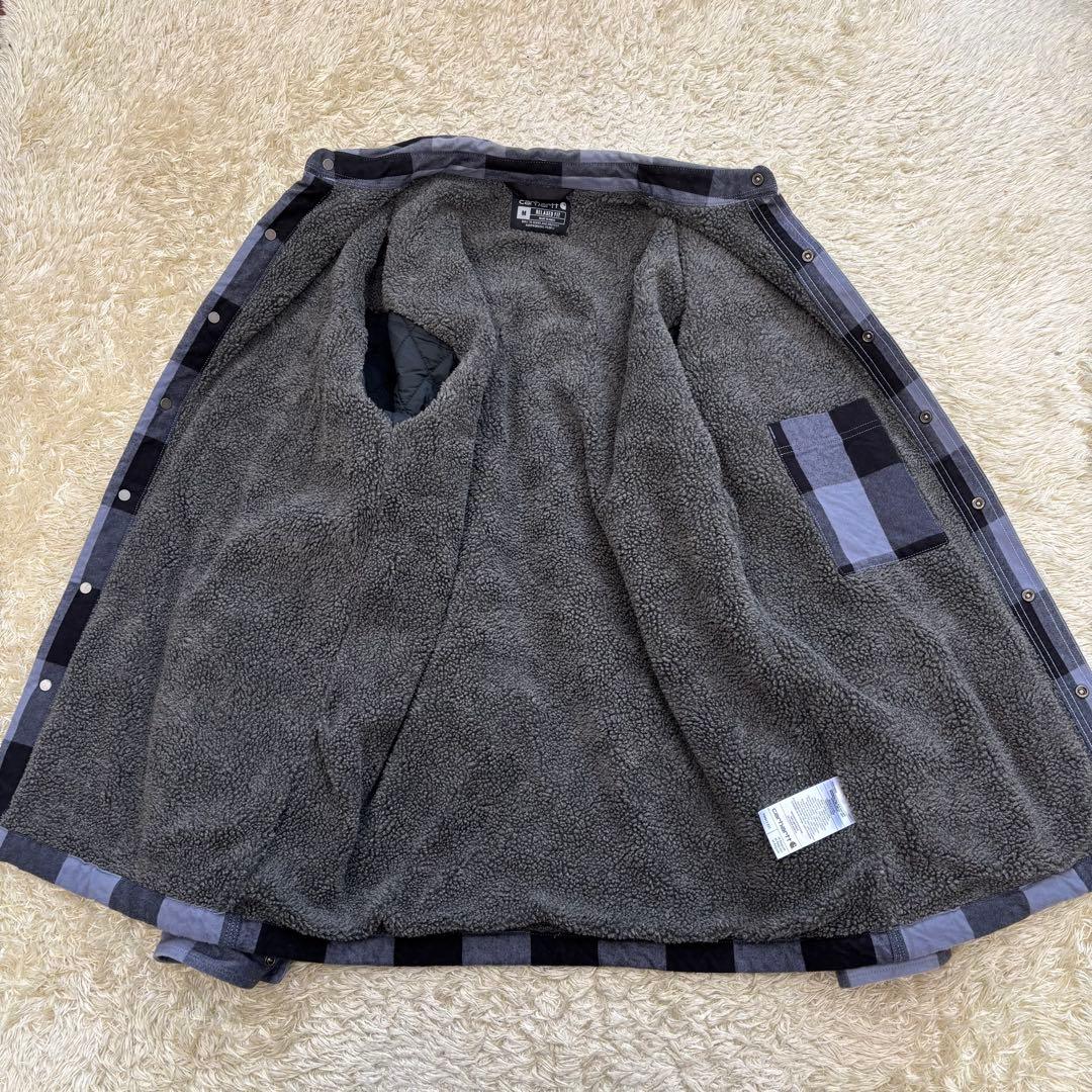 美品 carhartt ボアネルシャツ ブラック×グレー RELAXED FIT