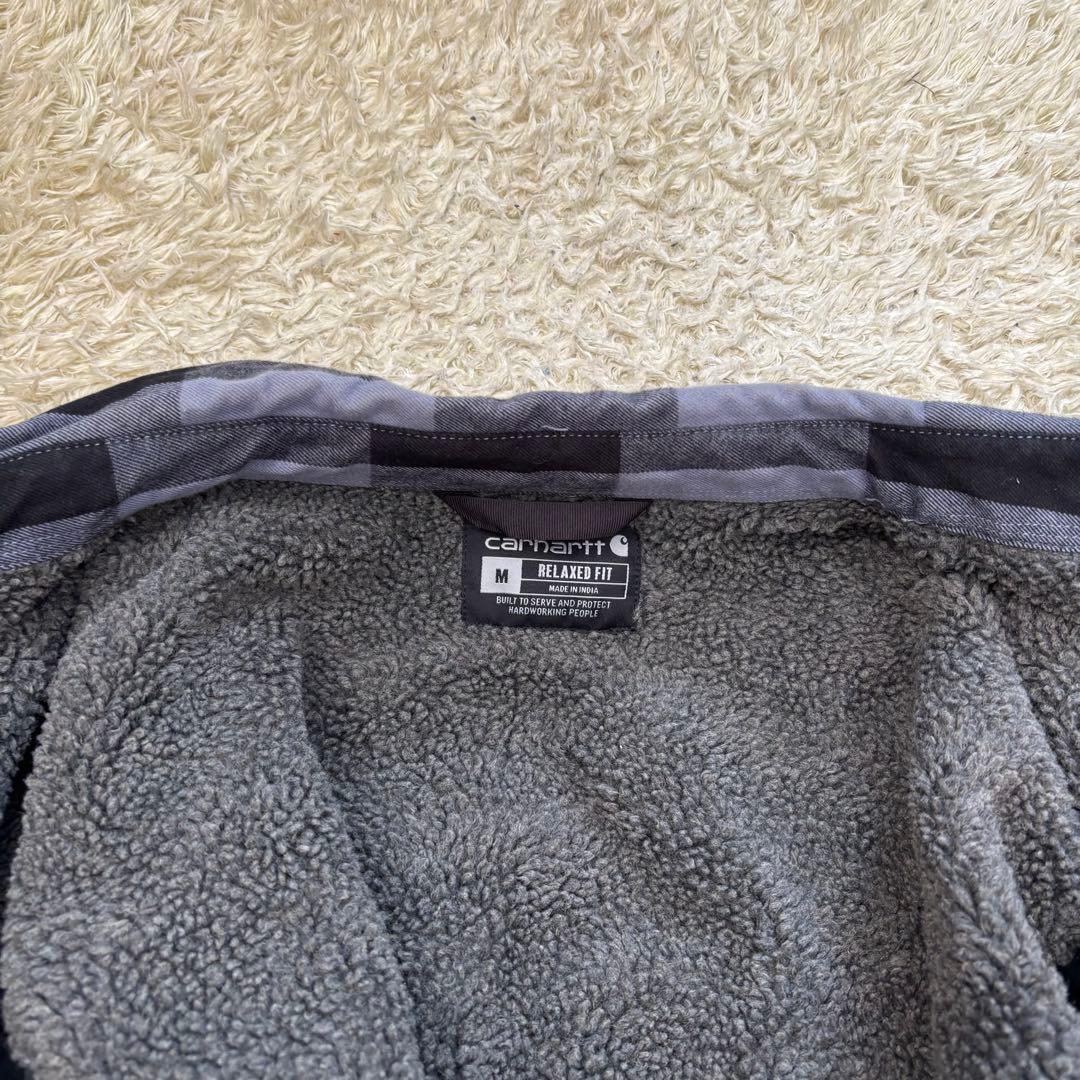 美品 carhartt ボアネルシャツ ブラック×グレー RELAXED FIT