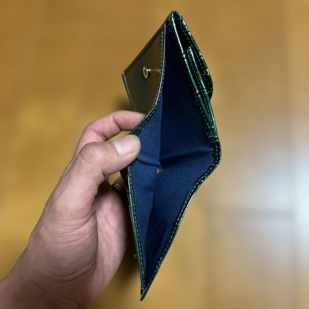 ダークグリーン クロコダイル風 二つ折り財布
