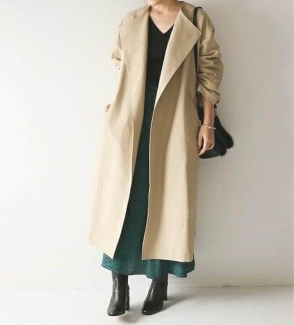 【美品】スピックアンドスパン ノーカラートレンチコート スプリングコート ロング