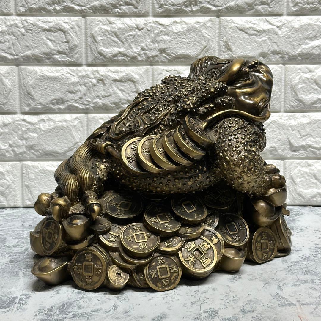 ✦商売繁盛✦ 風水 金蟾 巨大三本足の蛙 招財進宝 金運アップ ブロンズ調 開運
