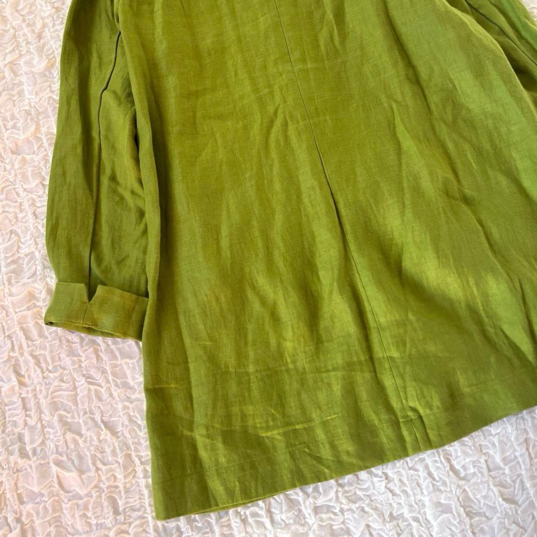 美品　パラスパレス　リネンジャケット　コート　羽織り　緑　ライトアウター　L
