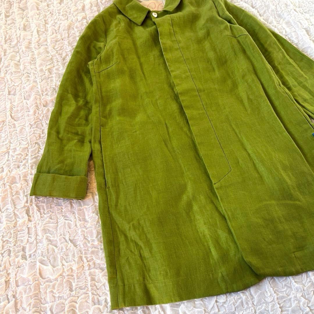 美品　パラスパレス　リネンジャケット　コート　羽織り　緑　ライトアウター　L