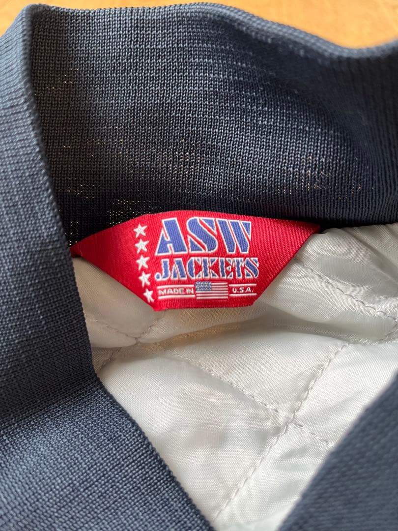 ASW XL ネイビー USA製 スタジャン ソリッド 無地