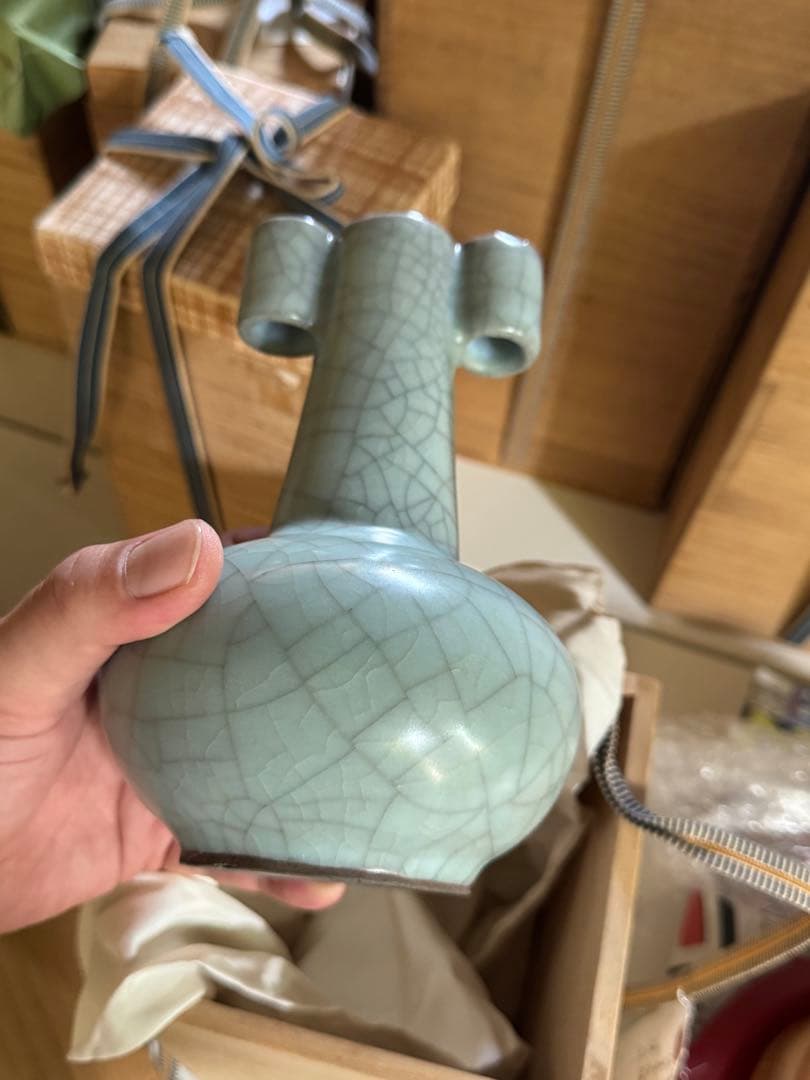 ‼️早速半額‼️リサイクルFORT‼️旧家から直送唐物②‼️南京官窯青磁双耳花瓶‼️箱入り