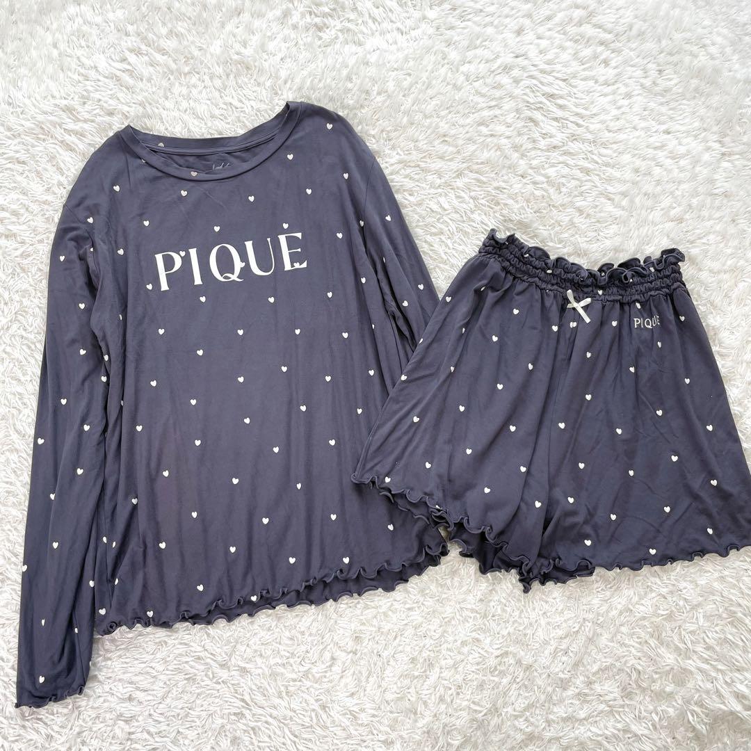 美品✨️ジェラートピケ ハート柄ロンT＆ショートパンツセット ネイビー