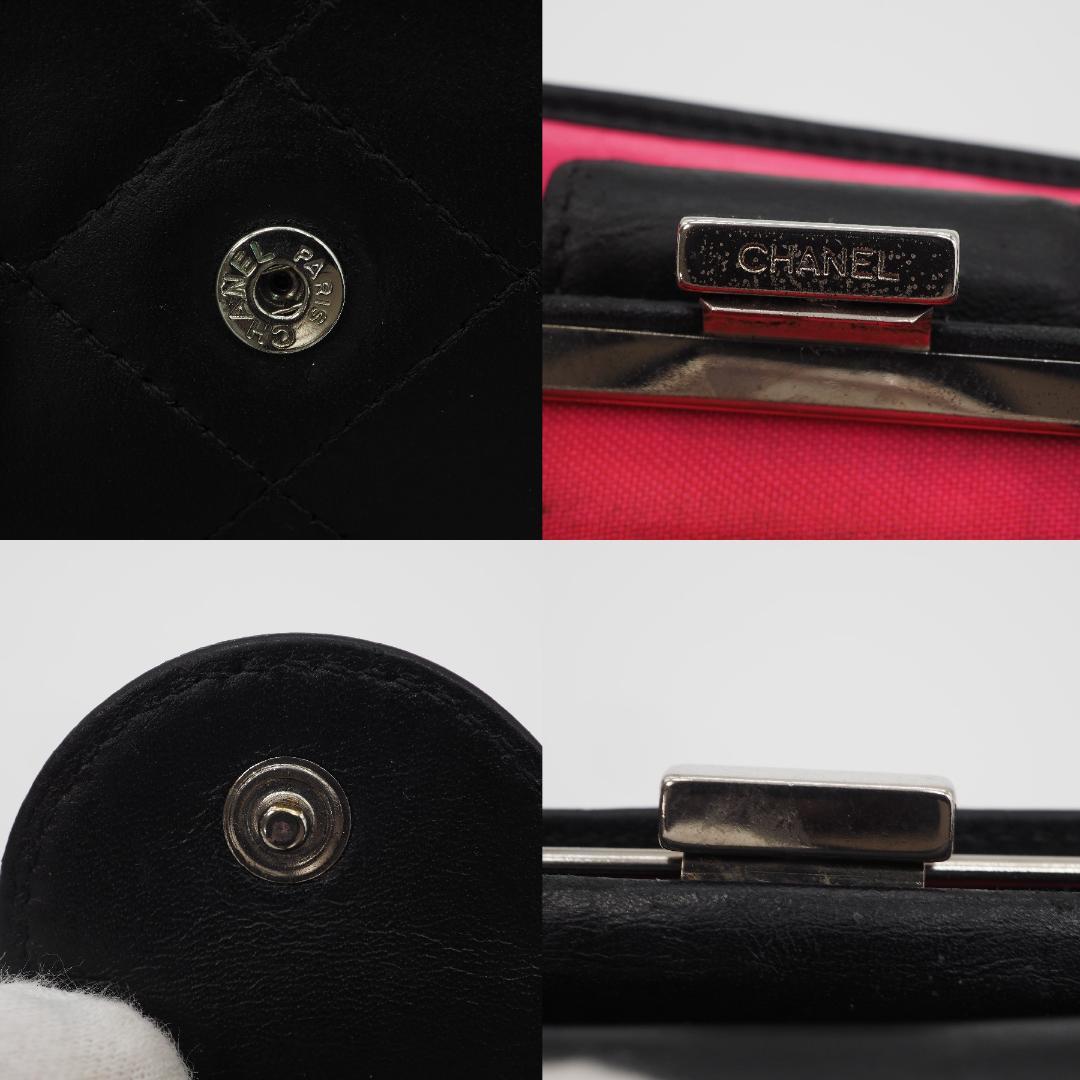 CHANEL カンボンライン コンパクト がま口 二つ折り財布 黒×ピンク