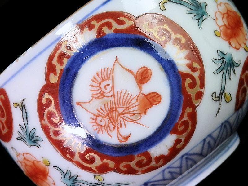 古伊万里　色絵　蝶に牡丹の図　りん茶碗　E883ASA-fbrp