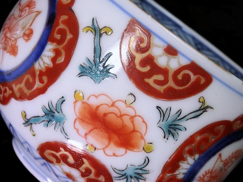 古伊万里　色絵　蝶に牡丹の図　りん茶碗　E883ASA-fbrp