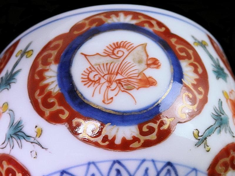 古伊万里　色絵　蝶に牡丹の図　りん茶碗　E883ASA-fbrp