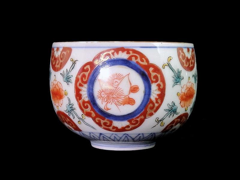 古伊万里　色絵　蝶に牡丹の図　りん茶碗　E883ASA-fbrp