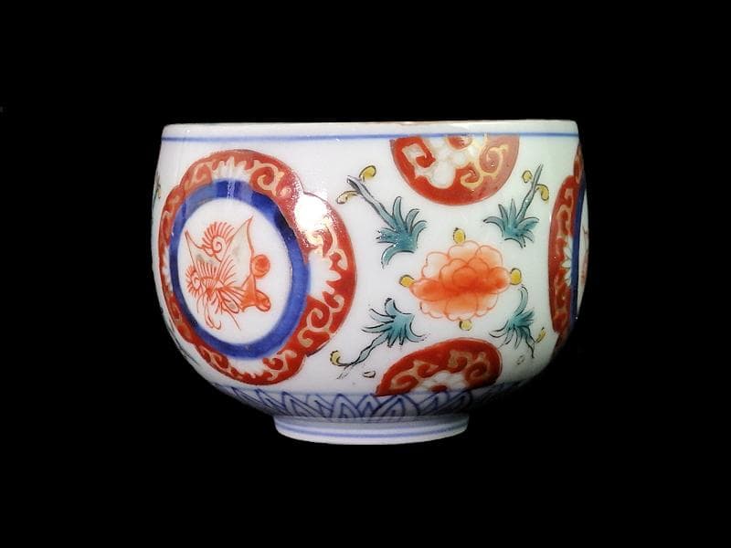 古伊万里　色絵　蝶に牡丹の図　りん茶碗　E883ASA-fbrp