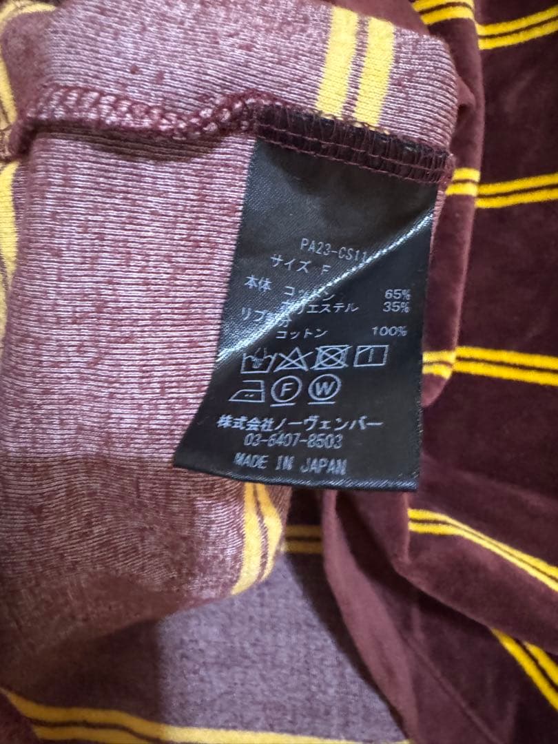PHEENY バーガンディ ストライプ ベロア半袖Tシャツ