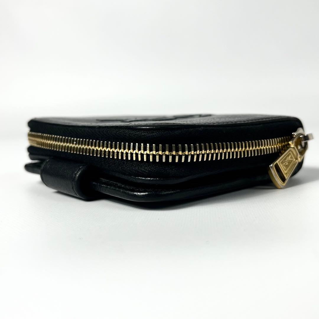 希少✨サンローラン 二つ折り財布 YSL エンボス レザー ファスナー 黒