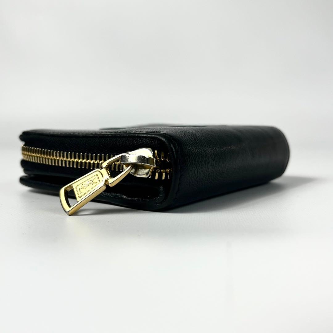 希少✨サンローラン 二つ折り財布 YSL エンボス レザー ファスナー 黒