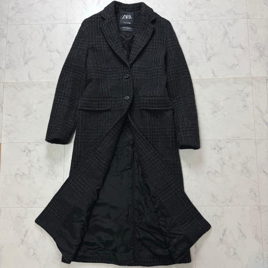 【美品】ZARA ザラ MANTECO ロングコート チェック グレー S