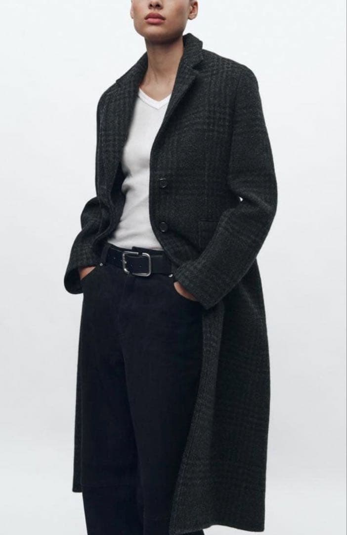 【美品】ZARA ザラ MANTECO ロングコート チェック グレー S