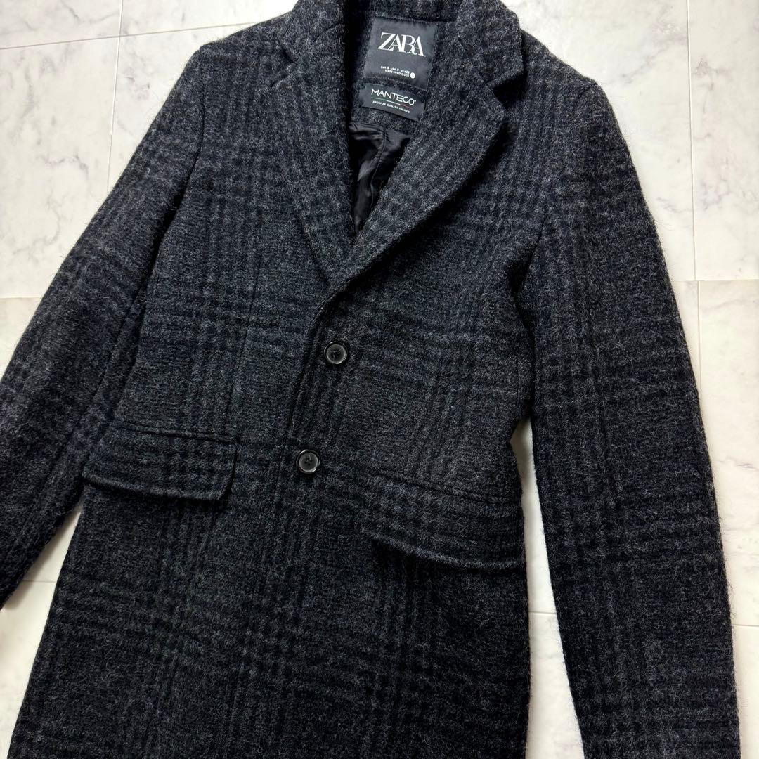 【美品】ZARA ザラ MANTECO ロングコート チェック グレー S