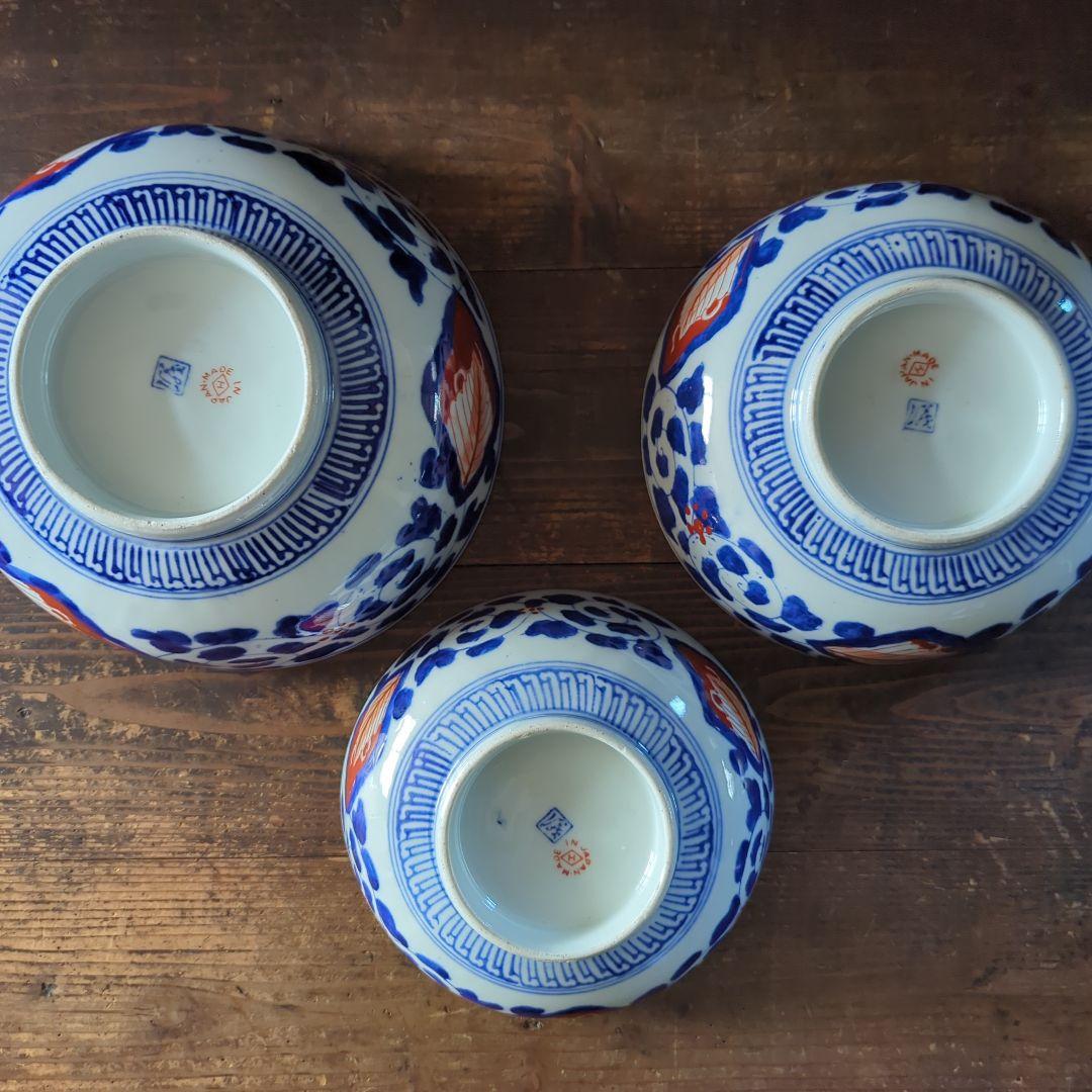 骨董品　陶芸　古道具　古伊万里　藍染付　赤絵　鳳凰　蛸唐草　花鳥色絵　三ツ組鉢