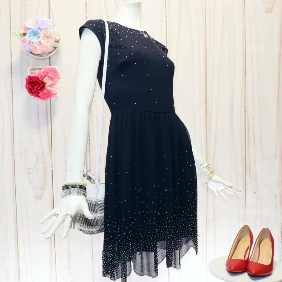 TED BAKER ビジューワンピース S ネイビー シアースカート