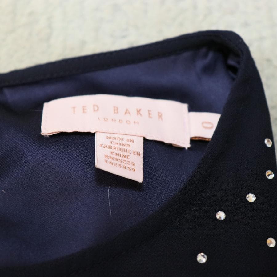 TED BAKER ビジューワンピース S ネイビー シアースカート