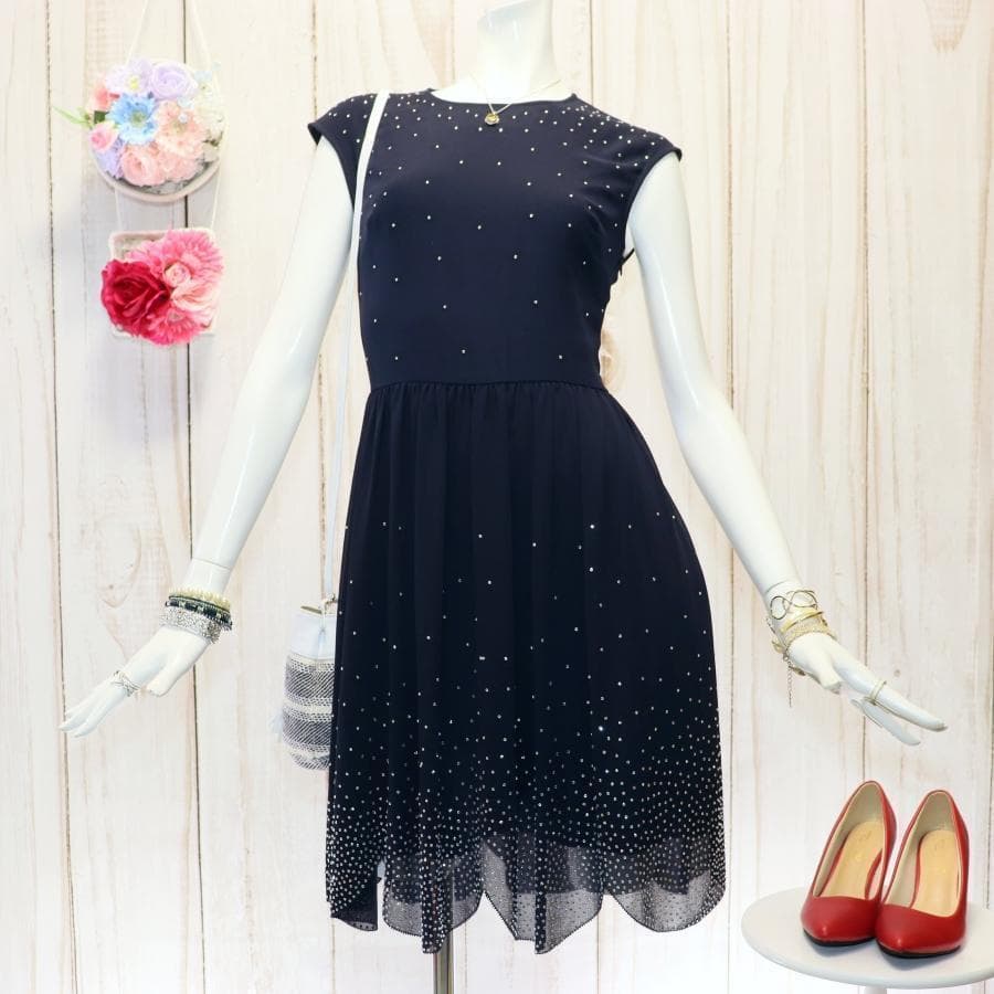 TED BAKER ビジューワンピース S ネイビー シアースカート