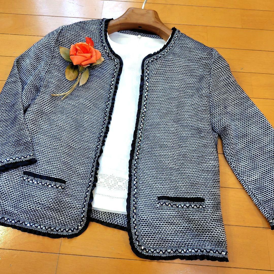 専用レリアン ネイビーツイード ノーカラージャケット 1枚仕立て 11L