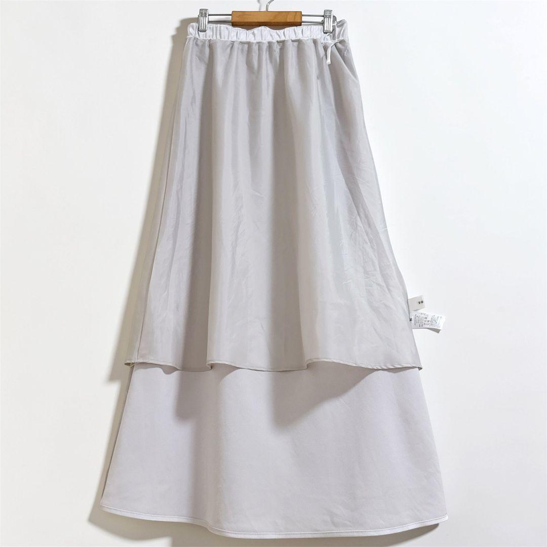 【極美品】SOEJU♡ソージュ トリアセサテンロングスカート ライトグレー ゴム