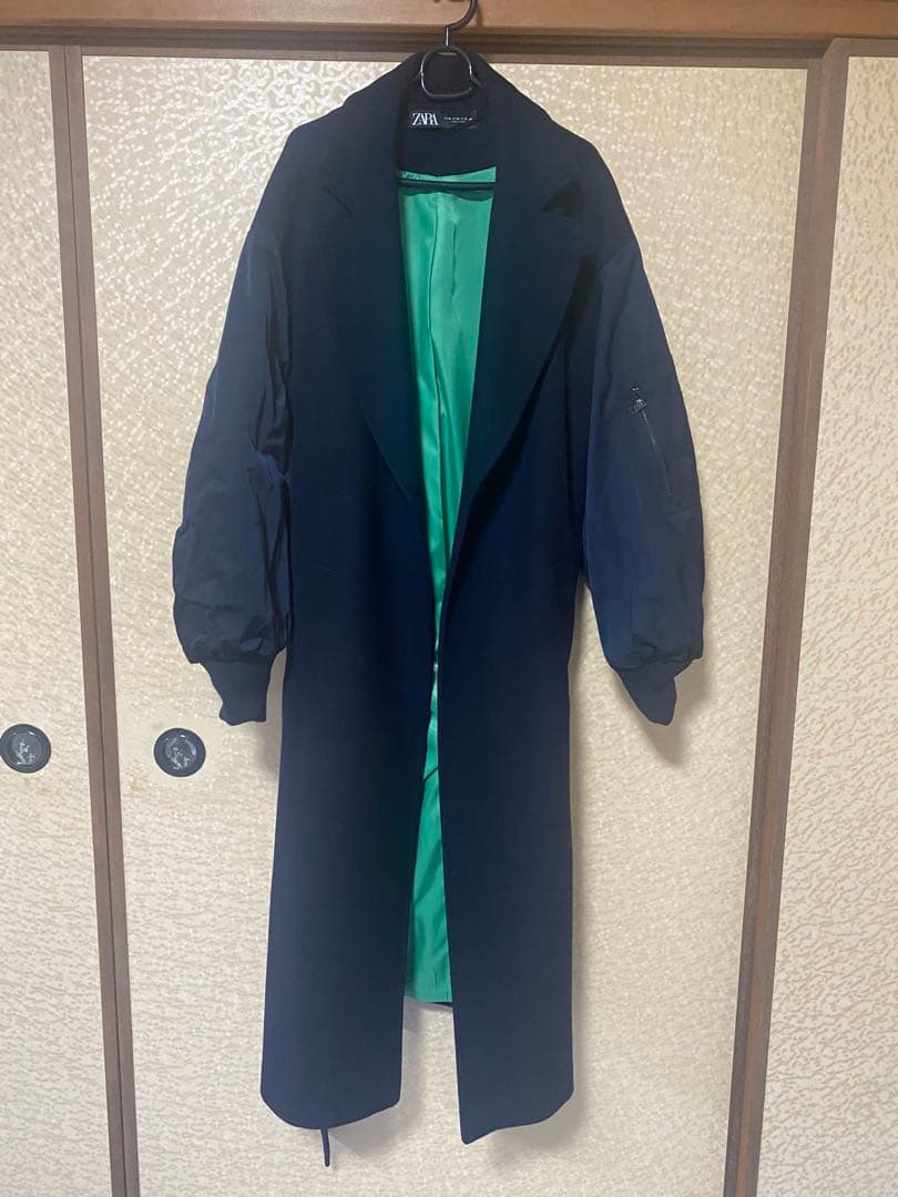 ZARA マッチングボンバーコート XL ネイビー×グリーン