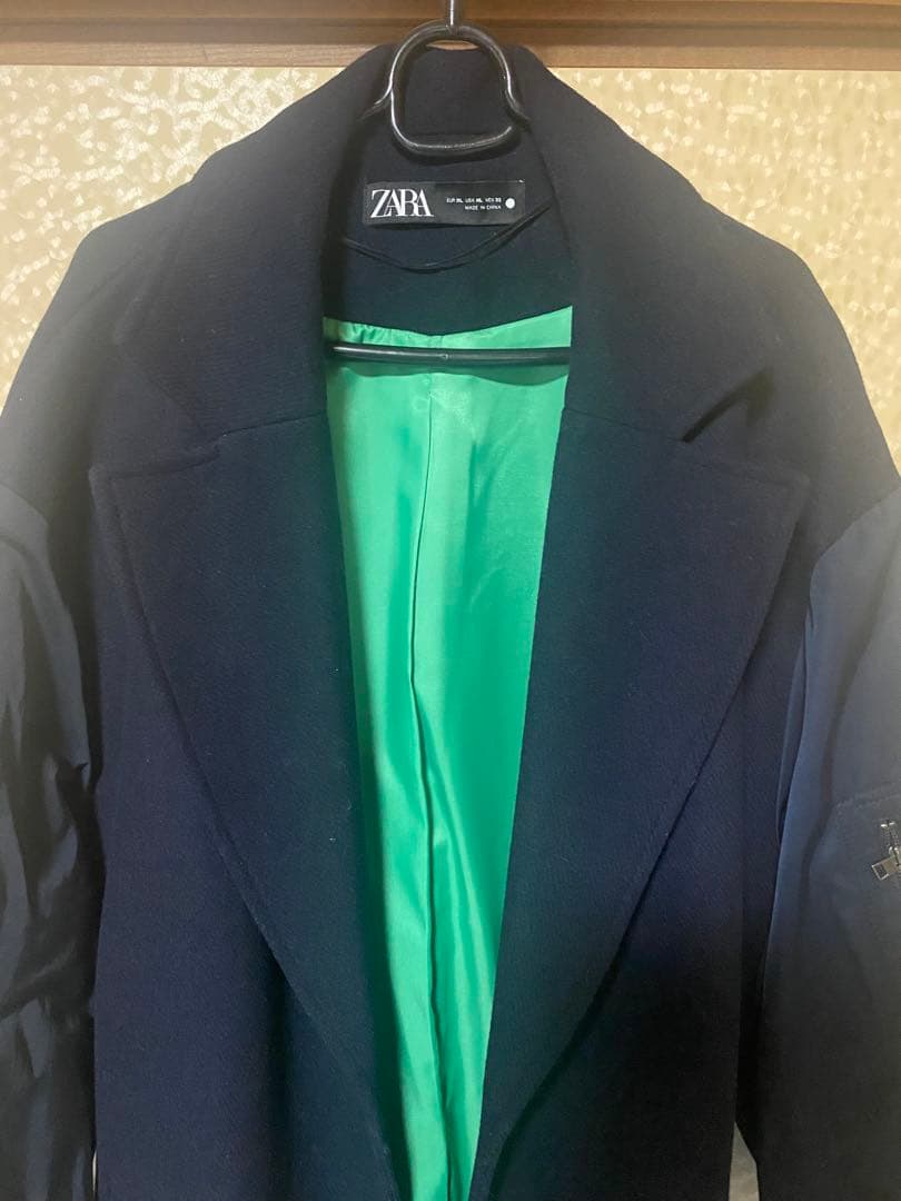 ZARA マッチングボンバーコート XL ネイビー×グリーン