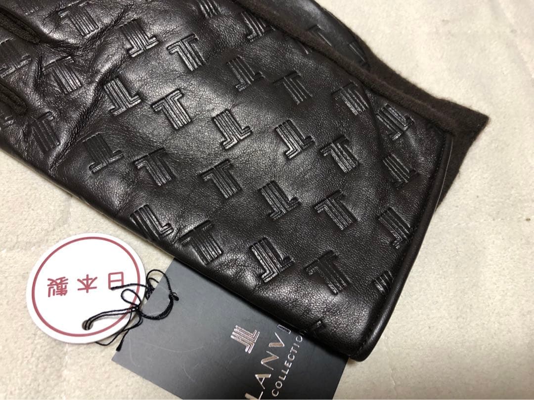 437新品LANVIN COLLECTION羊革レザーメンズロゴ手袋日本製