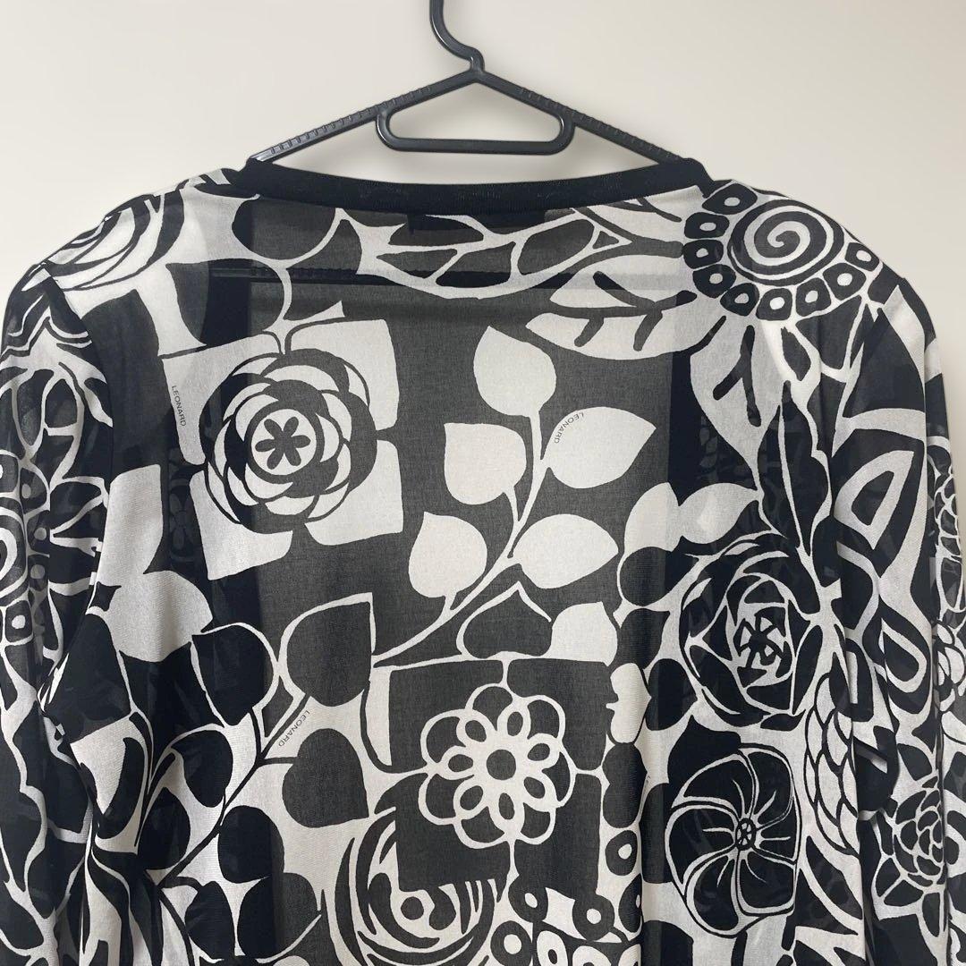 【美品】LEONARD レオナール カーディガン 花柄 モノトーン 42 XL
