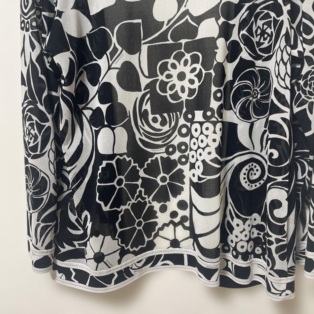 【美品】LEONARD レオナール カーディガン 花柄 モノトーン 42 XL