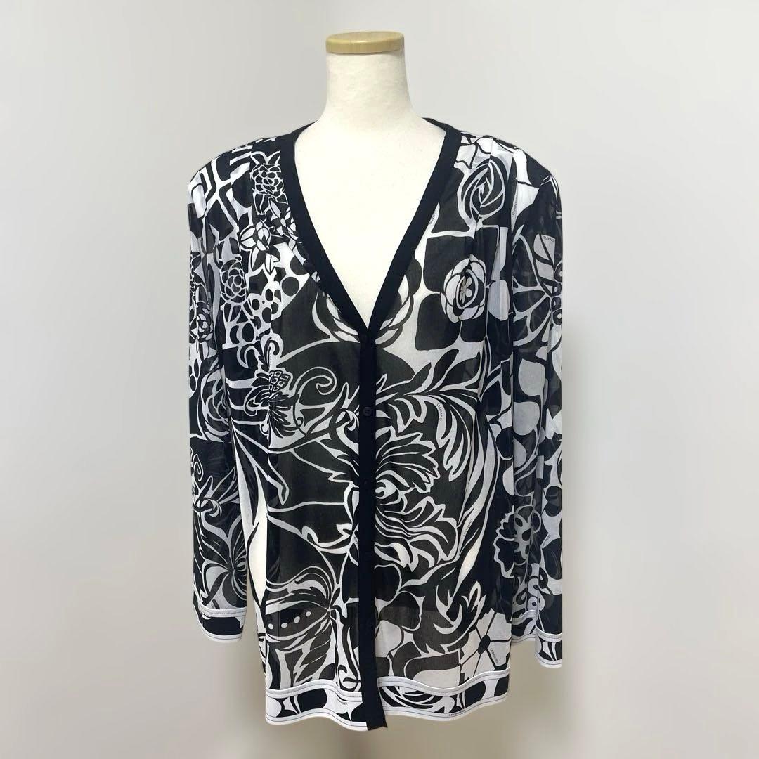 【美品】LEONARD レオナール カーディガン 花柄 モノトーン 42 XL