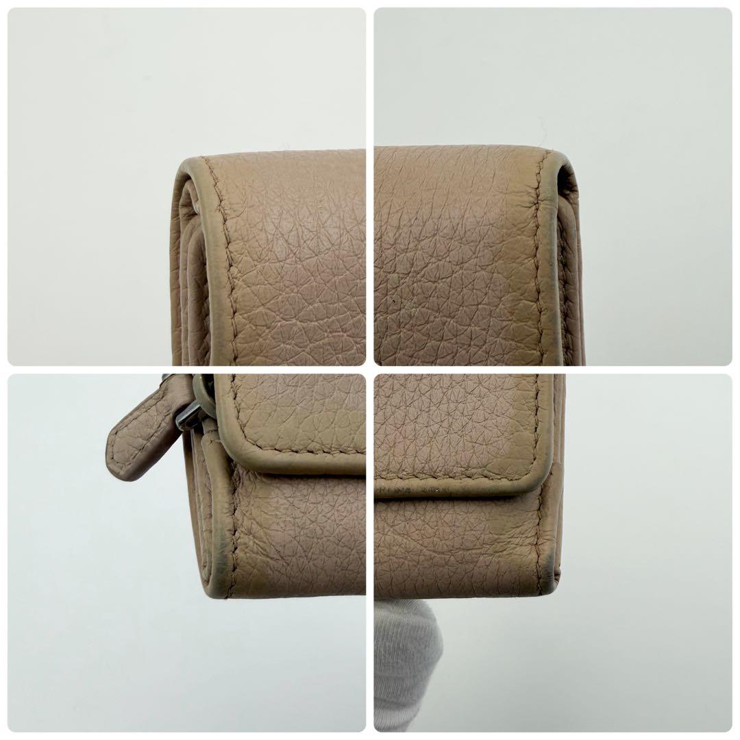 現行✨プラダ 三つ折り財布 ヴィッテロダイノ ステッチ レザー ピンクベージュ