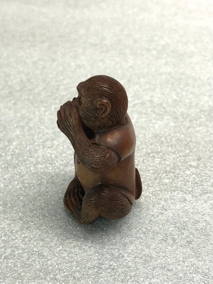 根付　猿　時代提物　木彫り