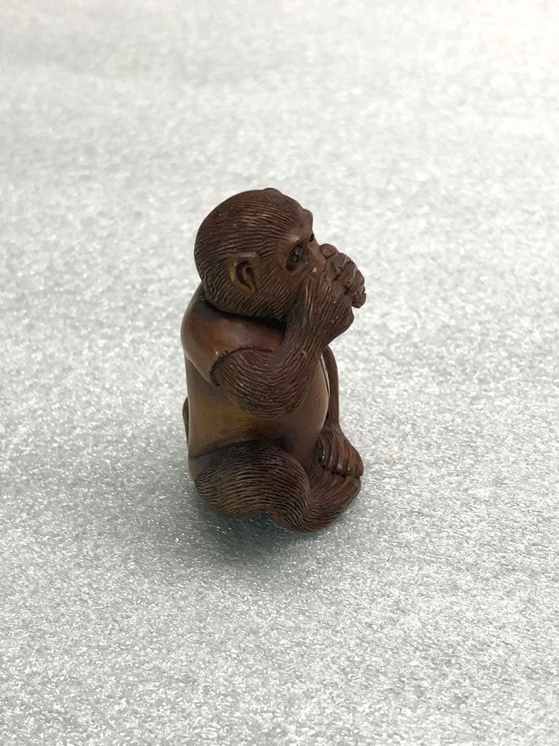 根付　猿　時代提物　木彫り