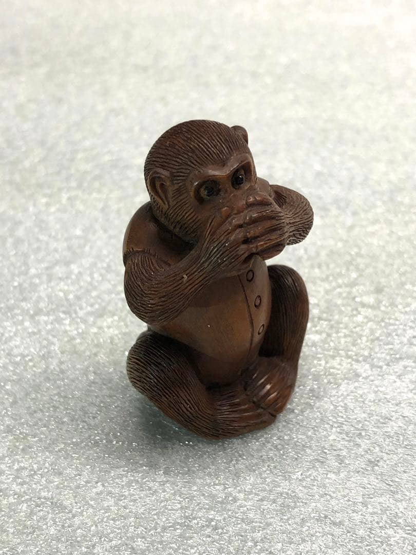 根付　猿　時代提物　木彫り