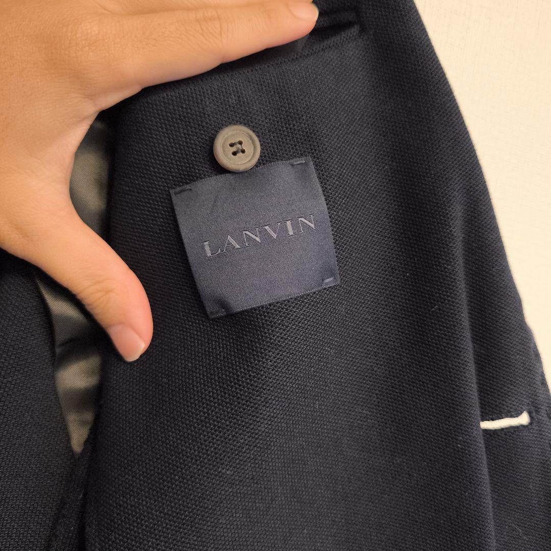 LANVIN ネイビー ジャケット 本切羽、襟ステッチ