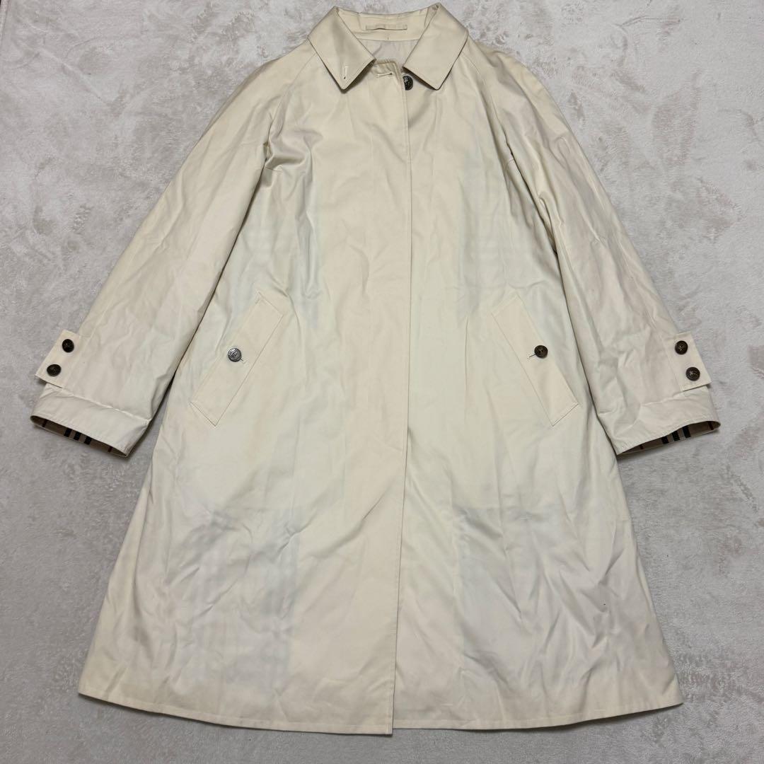 美品　バーバリーズ　ステンカラーコート　ホースボタン　L ベージュ　チェック