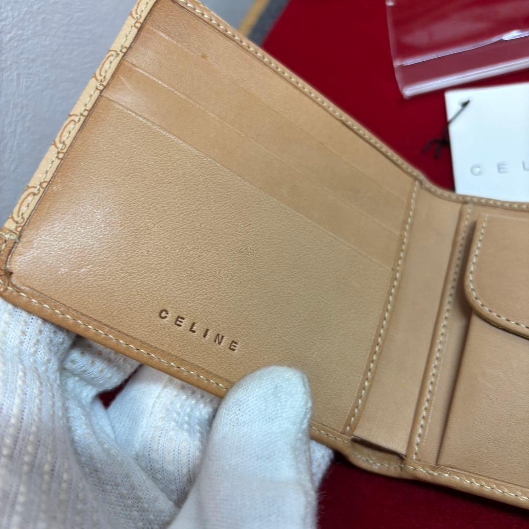 セリーヌ CELINE マカダム 二つ折り 財布 ベージュ PVC レザー