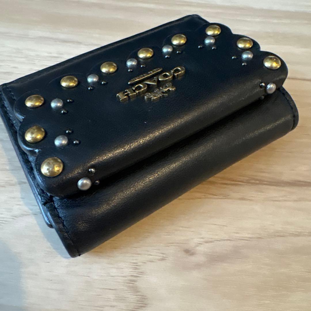 美品　coach ミニ財布　黒　三つ折り財布　ミニ財布