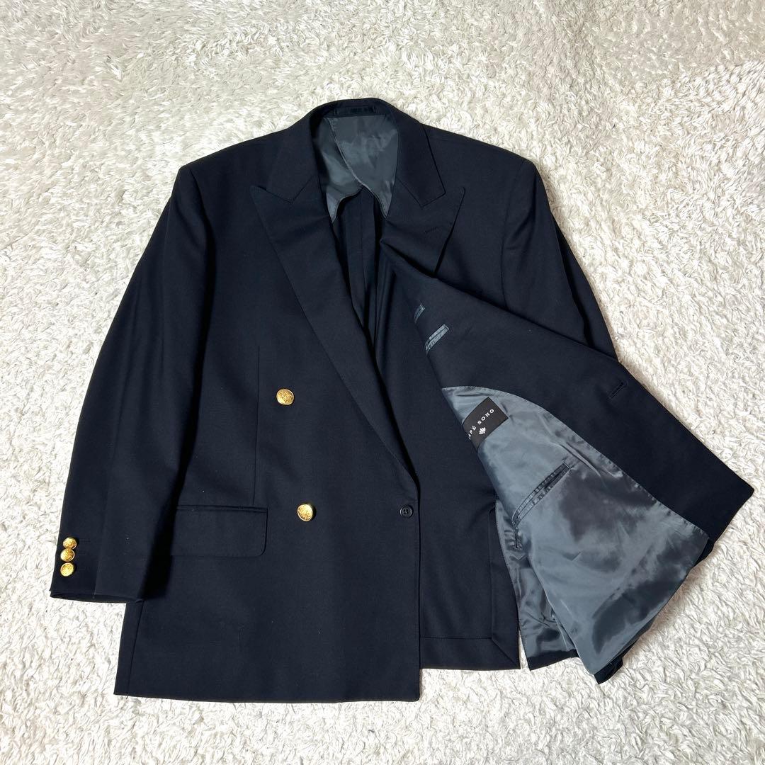 【極美品】CAFE SOHO ダブルブレストジャケット シルク混 金ボタン L
