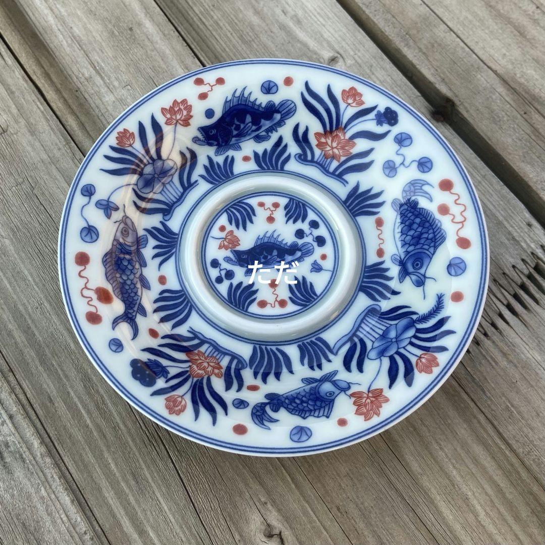 中国茶器 七承堂釉里紅魚藻紋蓋碗 茶杯 茶道具 煎茶器 新品未使用