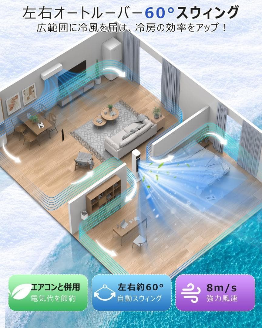 残１✨冷風機 強力 冷風扇 スリムタワー型 4個保冷バック　ポータブルクーラー