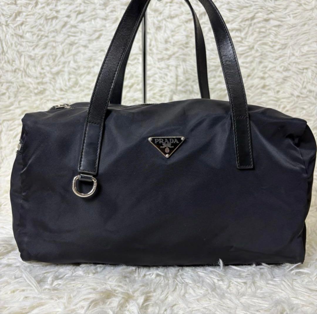 PRADA ミニボストンバッグ 三角ロゴ ナイロン レザー ブラック