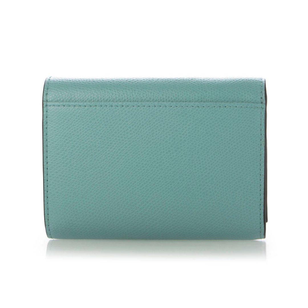 未使用品　フルラ カメリア コンパクト二つ折り財布　レザー　ターコイズ色
