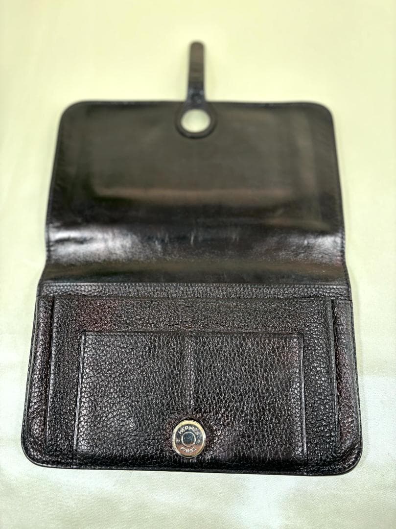 HERMES エルメス ドゴン ブラック レザー 二つ折り財布